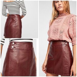 Free People Vegan Leather Mini Skirt Burgundy size 0